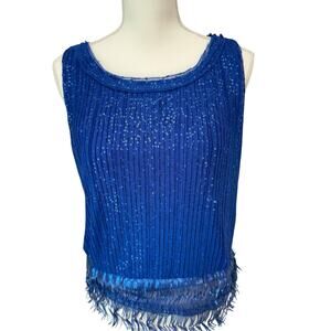 MAX STUDIO MSSP Blue Sequin Top Size XS Cocktail Patriotic Holiday Party